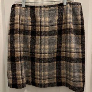 TALBOTS Black Tan Plaid Wool Blend Skirt, size 14